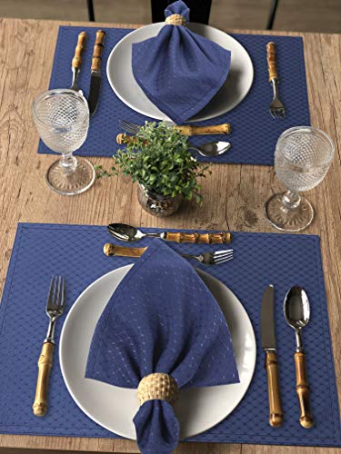 Colorbird Elegant Waffle Jacquard Cloth Napkins 17 X 17 Inch Washable Dinner Napkins Water Resistant Spillproof Polyester Fabric Table Napkins For Baby Shower Weddings Parties Banquets, Set Of 4, Navy #TOP4