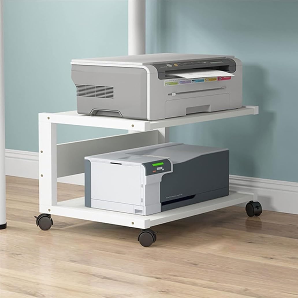 IEOWY 2-Tier Printer Stand Rolling Printer Shelf for Home Office, Mobile Copier Stand Table, Under Desk Printer Rack