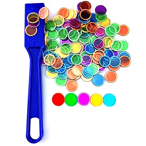 Dacefloy Magnetische Stäbe und Bingo Chips Set Magnetstab 100 Metall Ringed Discs Wissenschaft STEM Kit Lernzubehör Familie Spiel Nacht Lotto Token (Blauer Satz)
