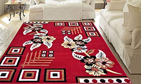 Image of Soft Modern Washable Beautiful Acrylic Rugs for Home Decor Living Room 6x8 Feet (180 x 235 Cm) Red Color