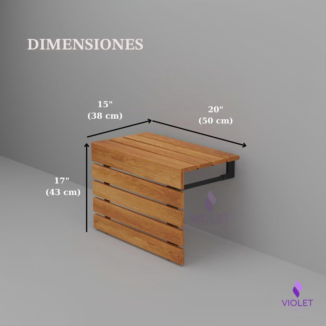 20" Asiento de ducha plegable de madera de teca grande montado en la pared, hecho a mano, banco de baño resistente y que cumple con ADA, taburete de baño robusto y que ahorra espacio, silla compacta y