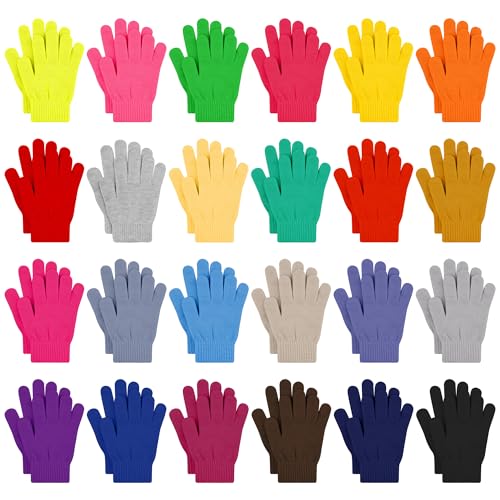 Cooraby 24 Paar Kinder-Handschuhe, Winterhandschuhe, warm, gestrickt, dehnbar, Vollfinger-Handschuhe, Fluoreszierendes Gelb, fluoreszierendes Rosa, verschiedene Farben, 6-11 Jahre Cooraby 24 Paar Kinder-Handschuhe, Winterhandschuhe, warm, gestrickt, dehnbar, Vollfinger-Handschuhe, Fluoreszierendes Gelb, fluoreszierendes Rosa, verschiedene Farben, 6-11 Jahre