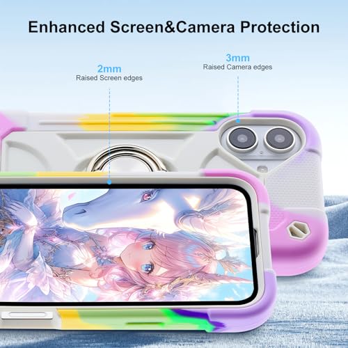 Image of MARKILL Compatible with iPhone Case with Ring Stand, Military Grade Drop Protection Full Body Rugged Heavy Duty Protective Durable Cover iPhone. (Rainbow White, iPhone 16 6.1 inch)