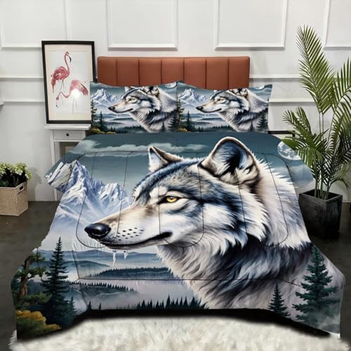 Couette Loup 3D réversible sans housse pour simplifier le lavage du lit double