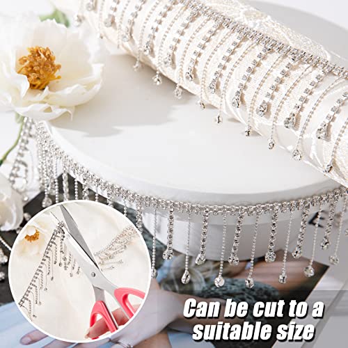 2 Yard Rhinestone Ribbon Tassel Chain- Irregular Style Rhinestones Fringe Trim- Diamond Crystal Long Tassel Trim For Wedding Party Necklace Diy Clothing Accessories Vase Decoration(Silver) #TOP1