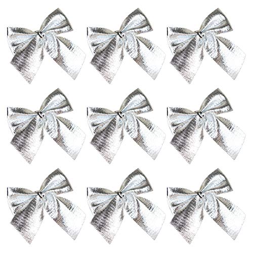 Baokai Christmas Bows, 60pcs Wreaths Bows Festival Bowknot Christmas Ribbon Bow Tie Xmas Decorative Bows Ornaments for Christmas Tree Party Gift(Silver)