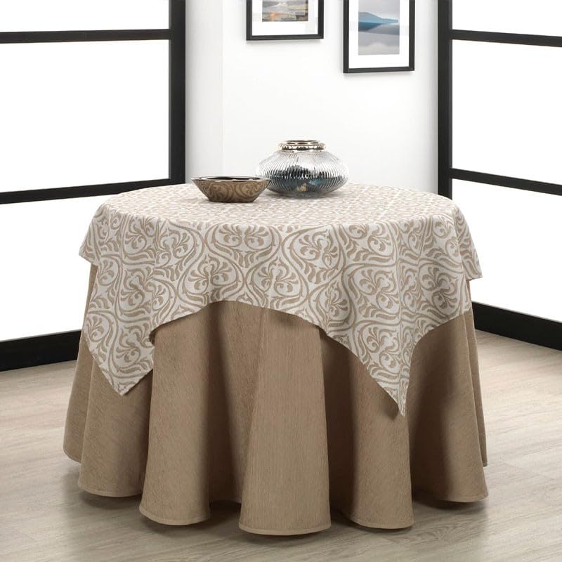 Rufino Díaz Falda Camilla Redonda Bali Jacquard + Tapete (Beige - 90cm) - Tejido Resistente y Agradable al Tacto Decorar y Proteger tu Mesa