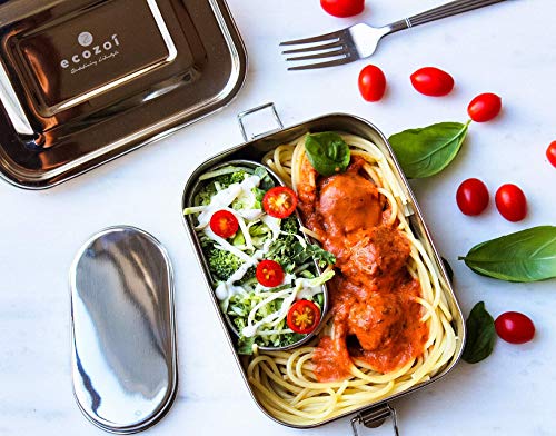 Ecozoi Stainless Steel Lunch Box, Leak Proof 1 Tier Eco Metal Bento Box | Bonus Pod And Redesigned Silicone Seal | Sustainable Zero Waste Eco Friendly Food Storage Container #TOP3