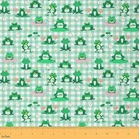 Homemissing Frog Waterproof Outdoor Fabric Cute Cartoon Frog Fabric by The Yard for Girls Green White Stripe Fabric for Chairs Set Cute Flower Fabric for Home DIY Projects 1 Yard (L92*W150cm)