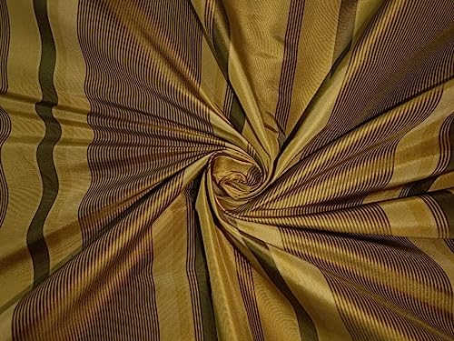 Tissu taffetas 100% soie de luxe rayé vert et or 137cm pour haute couture