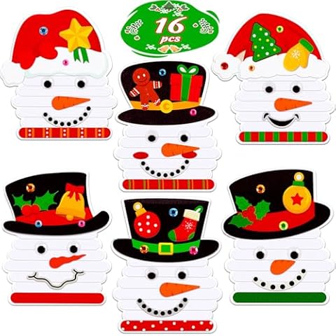 80UncleKimby 16PCS Snowman Christmas Crafts for Kids: DIY Felt Ornament Kit Bulk, Winter Holiday Gifts Party Classroom Favors Activities Cover