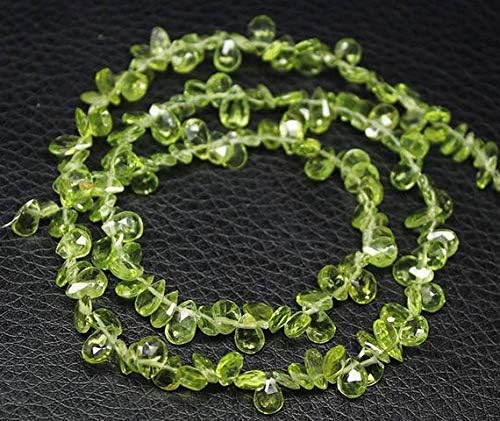 1 Strand Peridot pear Drop Faceted 16'' Long Strand Gemstone Beads, Jewelry Supplies for Jewelry Making, Bulk Beads, for Meditation Jewellery Gemstone Size 5mm to 7mm