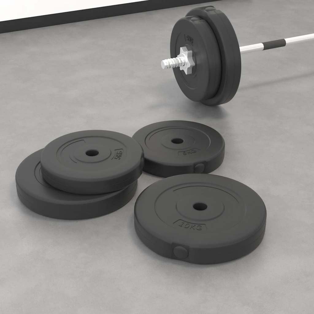 Set di dischi da 30 kg, 4 dischi da 2 x 10 kg, 2 x 5 kg, con rivestimento in plastica, non danneggiano il pavimento, per barre da 2,5 cm