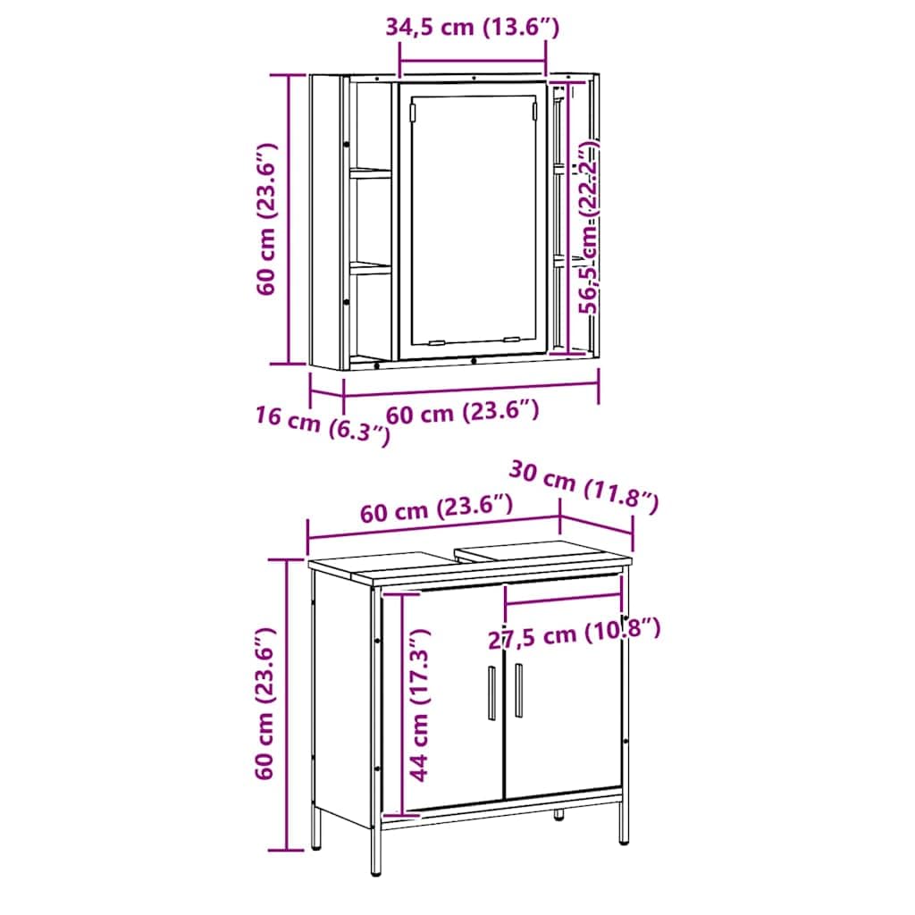 vidaXL Ensemble de mobilier de Salle de Bain avec étagère 2 pcs Marron, Ensemble de Rangement Moderne pour Salle de Bain, Meubles muraux, Solutions Gain de Place, organiseurs contemporains