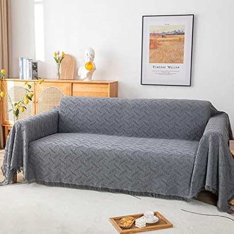 LHGOGO Sofa Throws Large 3 Seater Throws for Sofas Large Throws for Settees, 180*300cm Extra Large Reversible Woven Blanket Throw - Grey Cover