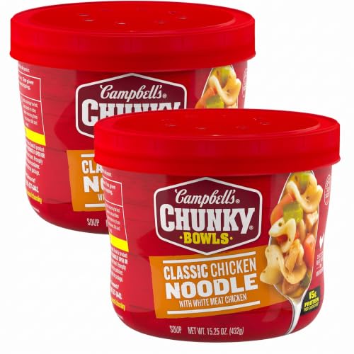 Campbell's Chunky Soup, Classic Chicken Noodle Soup, 15.25 oz Microwavable Bowl (Pack of 2)