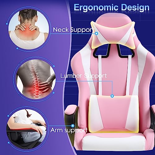 FDW Racing Office Chair, High-Back PU Leather Gaming Chair Reclining Computer Desk Chair Ergonomic Executive Swivel Rolling Chair with Adjustable Arms Lumbar Support for Women, Men (Pink) by FDW - Image 3