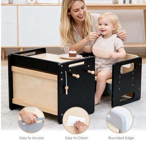 Image of Montessori Weaning Table and Chair Set, Adjustable Toddler Table, Black