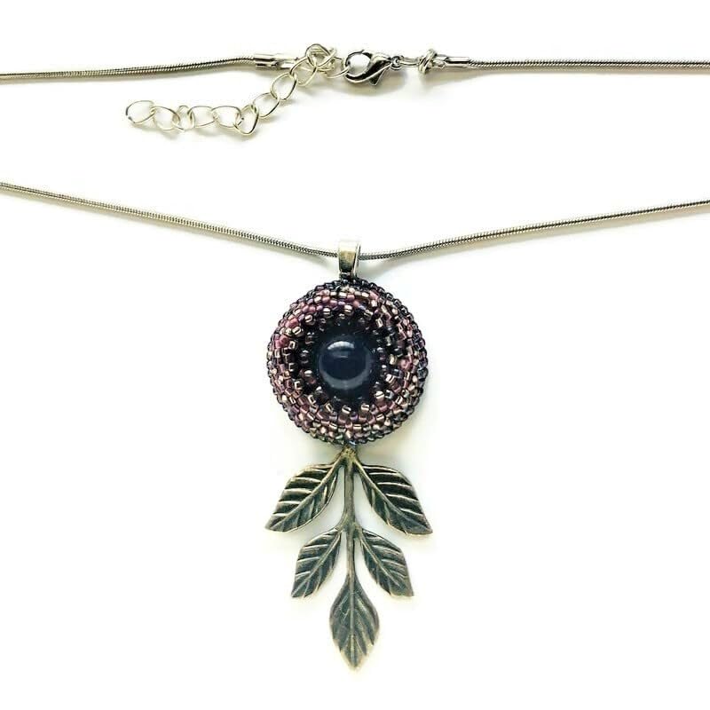 Beadwoven Round Pendant Purple AmethystGreen Fiber Glass, Antique Brass Branch The Desert Princess Necklace (Purple Amethyst Stone)
