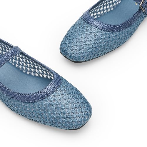 Image of Trary Mary Jane Shoes Women Woven Flats for Women Dressy Ballet Flats Squared Toe Mary Jane Flats Shoes