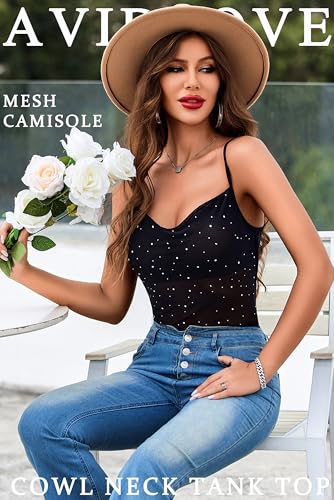 Avidlove Women's Mesh Camisole Cowl Neck Tank Top Cami Sequin Basic Tank Shirt Blouses2