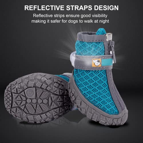 Hidapetg Dog Shoes Dog Boots For Small Medium Dogs, Booties Paw Protector With Reflective Straps Anti-Slip Puppy Hiking Boots 4Pcs/Set (Blue, Size 4(Pack Of 4)) #TOP5