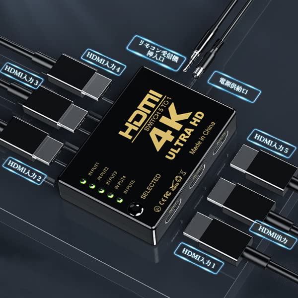 Amazon | HDMI セレクター 5入力1出力 4K 2K FHD対応 3D映像対応 分配