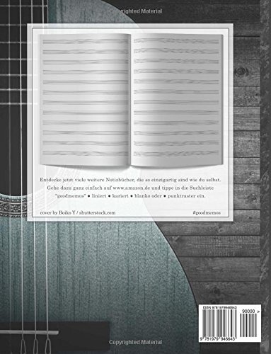 Notenheft: DIN A4 • 48 Seiten, 24 Blatt, 12 Systeme, „Akustik Gitarre“ • Original #GoodMemos Schulheft • Mit Inhaltsverzeichnis und Seitenzahlen, Noten-Lineatur 14