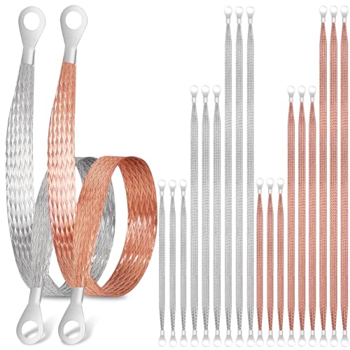 18 Pcs Ground Straps Automotive, 10/15/20 Inch Universal Engine Ground Wire Strap Kit with Ring Terminals, Vehicle Copper Tinned Copper Braided Grounding Cable Strap for Most Cars