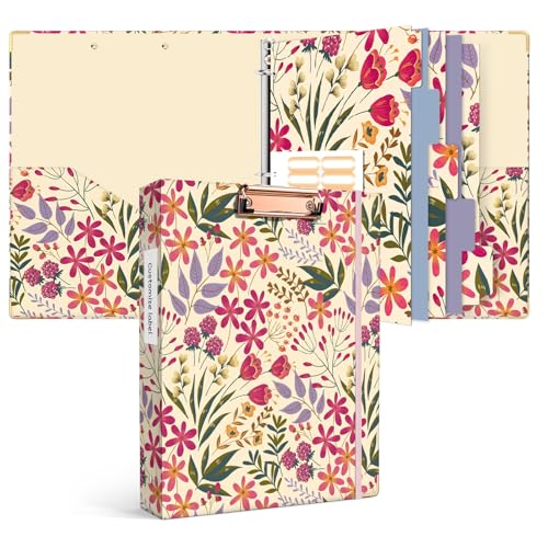Ospelelf 3 Ring Floral Binder with Dividers 1 inch Rings 1.6 inch Spine for Letter Size (11 x 8.5) Paper Clipboard Organizer for School and Office Supplies