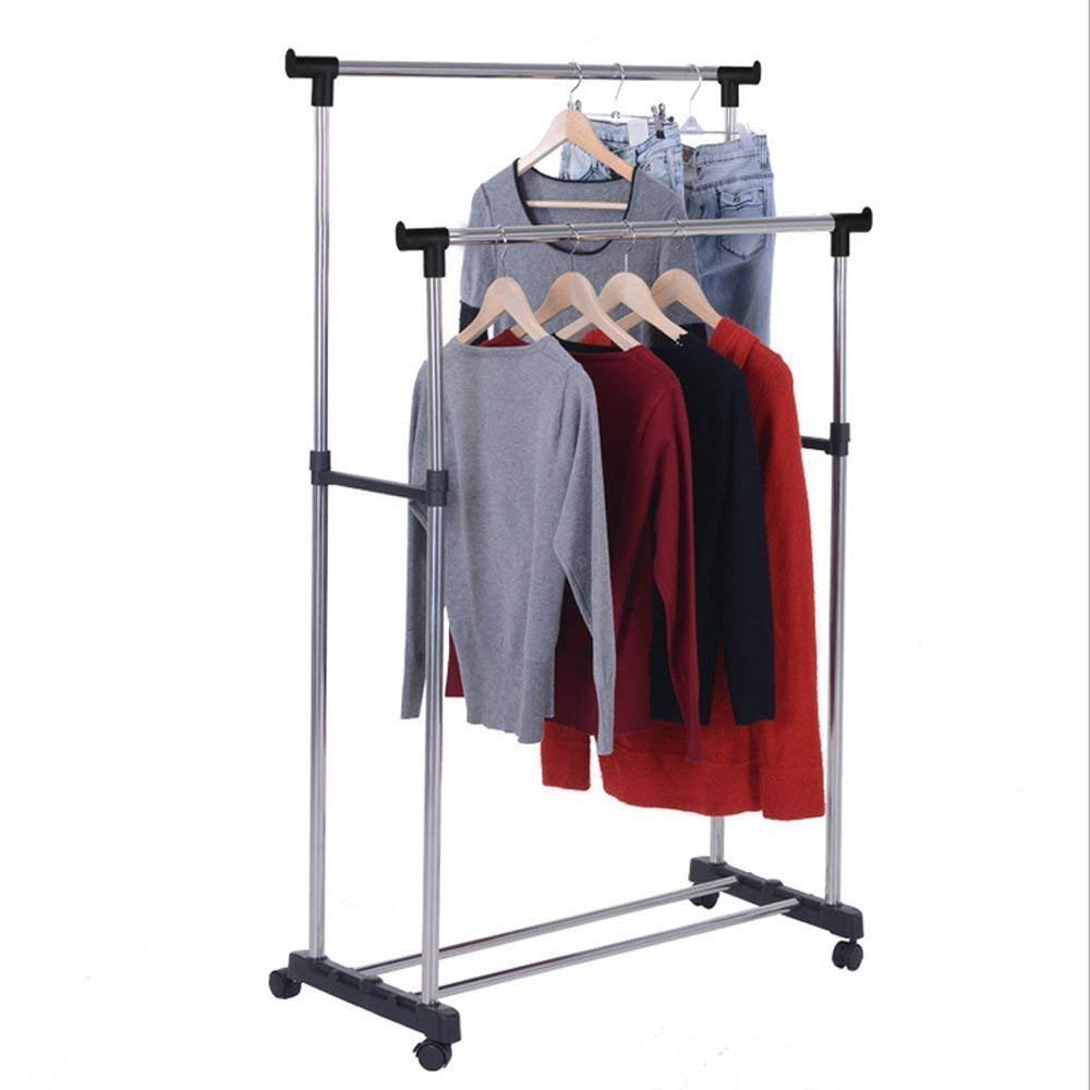 CULINEXIS Stainless Steel Double Pole Telescopic Clothes Rack – Adjustable Folding Garment Stand with Wheels for Indoor & Outdoor Laundry Drying