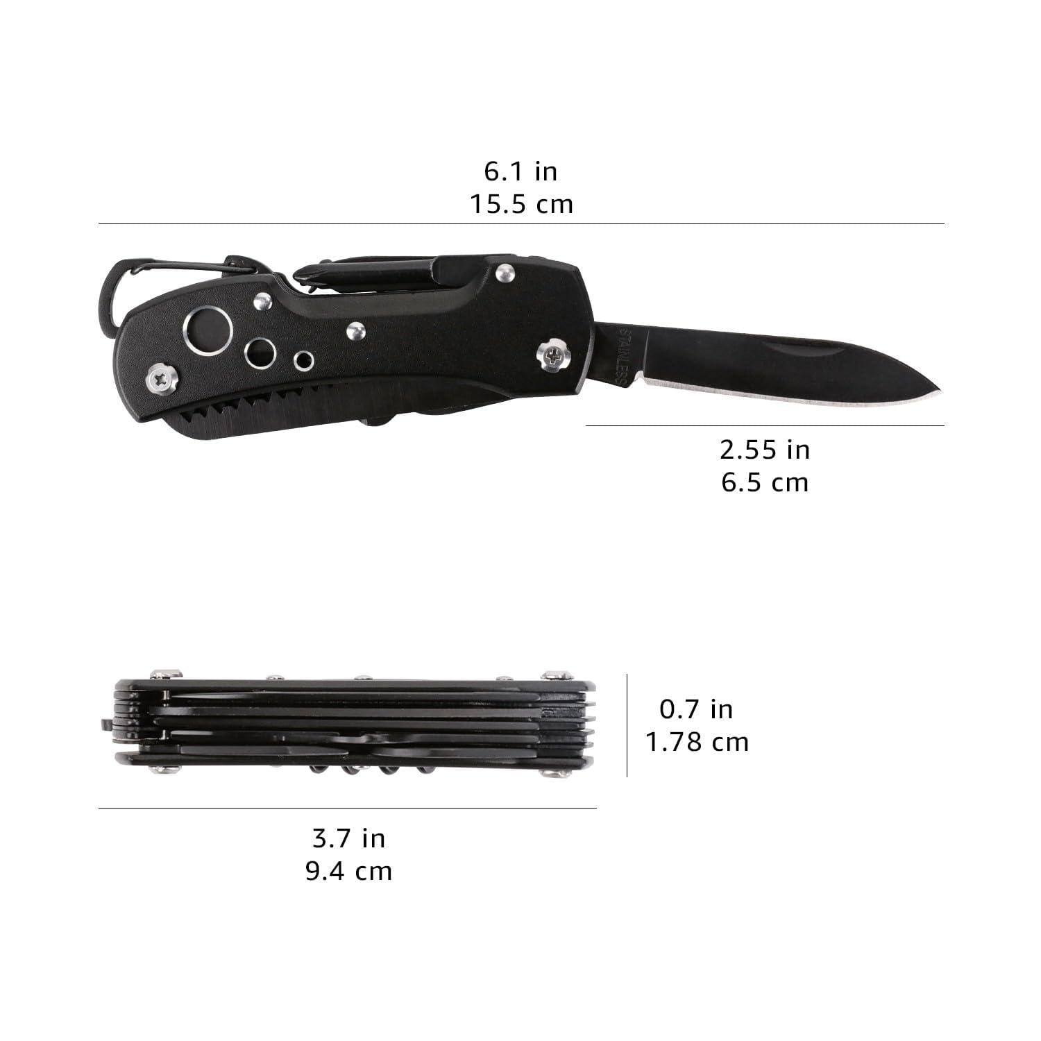 Amazon Basics Coltello multiuso tascabile 15 in 1 con custodia Nero