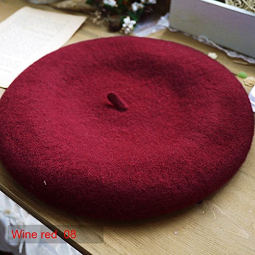 Jytopu00ae Lady Mode Femme solide classique Laine Chaud Hiver Automne Béret Chapeau Français Artiste Bonnet de ski Casquette peintre Casquette Tam cadeaux Wine Red 08