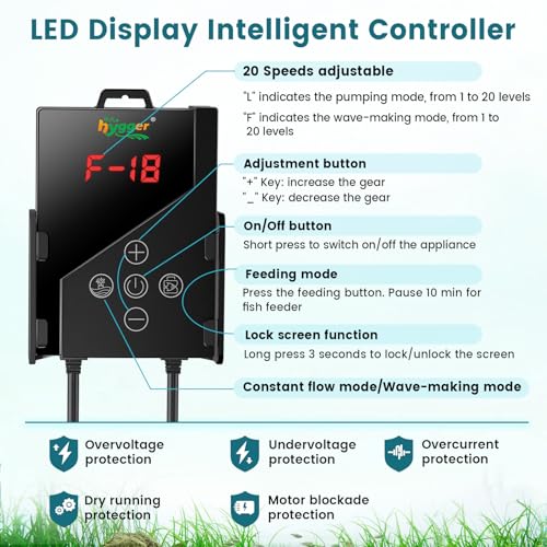 Image of hygger 2380GPH Aquarium Water Pump with Intelligent Controller,DC 24V Ultra Quiet Powerhead, Powerful Return Pump for Fish Tanks, Aquariums, Ponds, Fountains, Sump, Hydroponics (75W, 17.8ft)