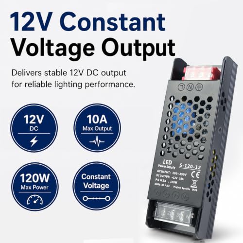 Image of 12V 10A 120W LED Power Supply, AC 100-250V to DC 12V Switching Power Supply, Constant Voltage LED Driver for LED Strip Lights, Cabinet Lighting, Signage, CCTV, 2 Pack