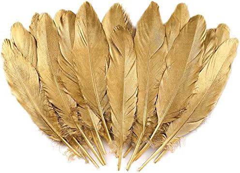 Larryhot Gold Goose Feathers for Cfafts - 6-8 inch 60 pcs Natural Feathers for Wedding Party Decorations,DIY Crafts and Clothing Accessories (Gold)