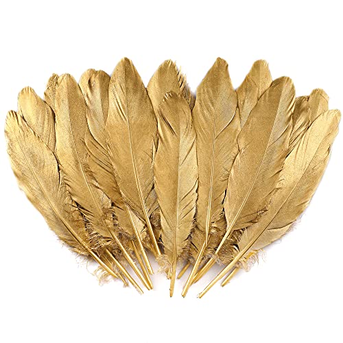 Larryhot Gold Goose Feathers for Crafts - 6-8 inch 60 pcs Natural Feathers for Wedding Party Decorations,DIY Crafts and Clothing Accessories (Gold) by Larryhot - Used condition - US$8.00