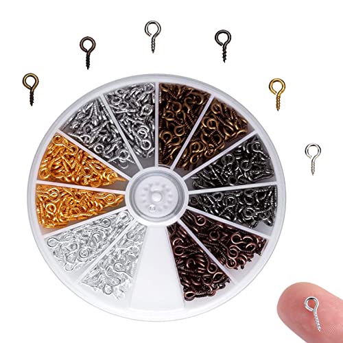 HXHWKEN 600 Pièces Vis a Oeil Mini Oeillets à Visser Crochets à Visser pour Création de Bijoux Bricolage Artisanat Perles, 6 Couleurs, 8mm*4mm