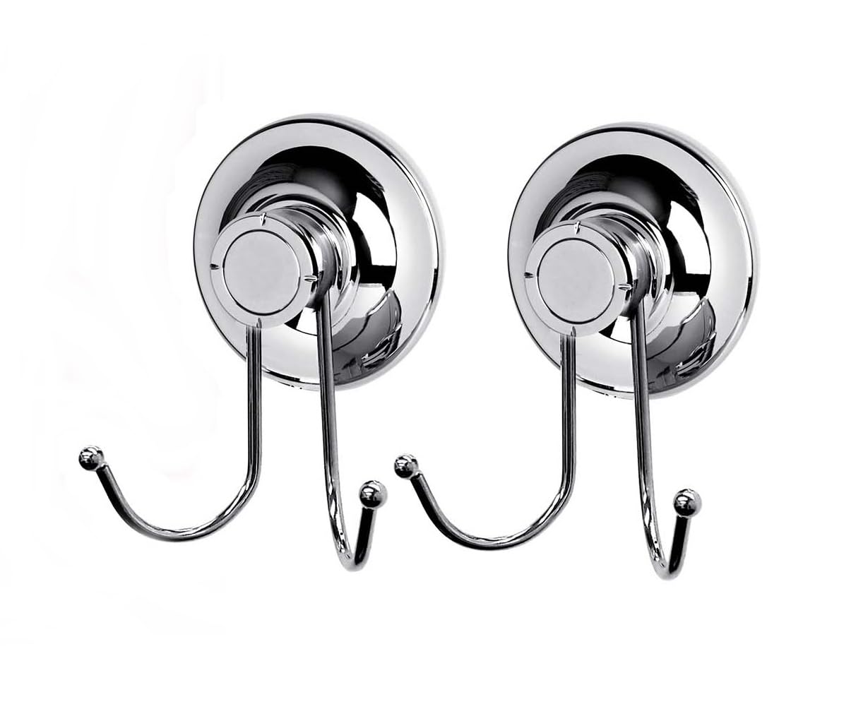 Double Vacuum Suction Cup Hooks for Shower Loofah Towel Washcloth, Bathrobe,Stainless Steel 2 Pack (2 Pack)