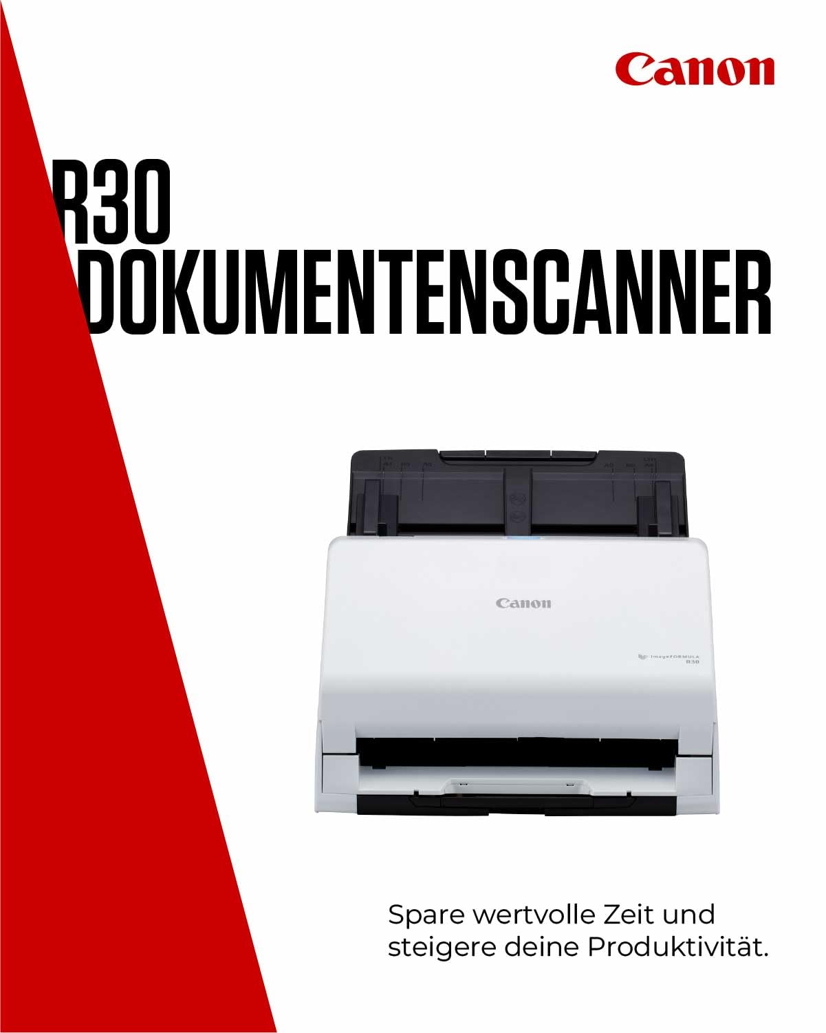 Canon Scanner imageFORMULA R30 | Dokumentenscanner | Duplex Scanner mit Einzug für Homeoffice & Büro mit USB Kabel | 60 Blatt Einzug | Plug & Scan CaptureOnTouch Lite Software | Integrierte OCR I PDF