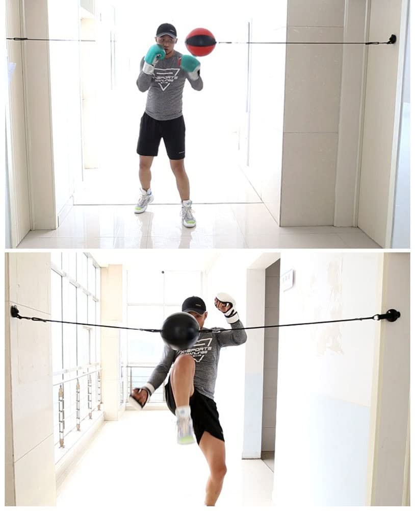 Hängender Punchingball aus Leder mit Zwei Enden, Verstellbarer Boxball mit aufblasbarem Reflexball und Pumpe, Speed Bag für Erwachsene und Kinder