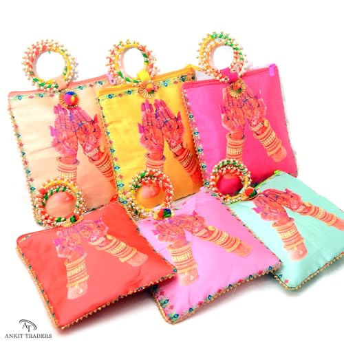 Image of Bridesmaid Return Gift Potli Bags for Women Pack of 12 | Wedding Shagun Potli with Zip & Bangle Handle | Traditional Gifting for Bridesmaids, Mehndi & Sangeet
