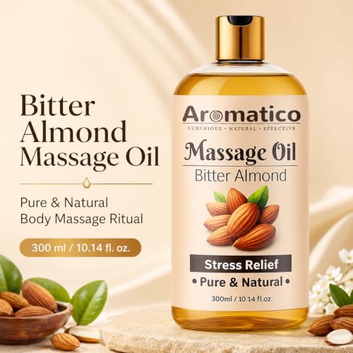 Image of AROMATICO Almond Massage Oil for Men & Women - Full Body Massage Oil with Jojoba & Sesame for Nourishment | Oil Massage for Body Women | 300ml