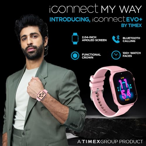 Image of TIMEX iConnect EVO+Made in India Unisex Smartwatch|Largest Display 2.04 inch AMOLED with 368x448 Pixel Bluetooth Calling|Rotating Functional Crown|AI Voice Assist|Upto 7 Days Battery -TWIXW402T