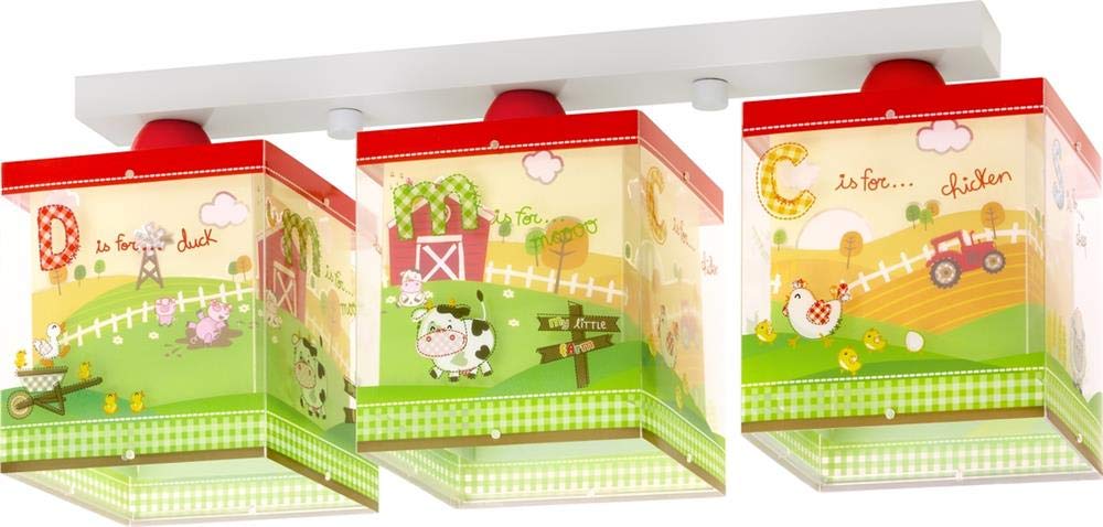 Dalber 3 Light Ceiling lamp My Little Farm, Green, Red, Yellow