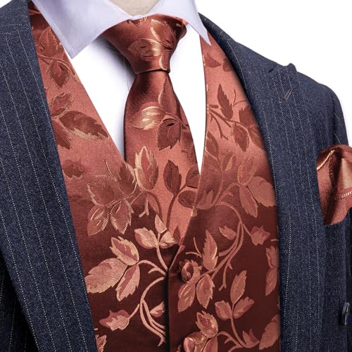 Image of Barry.Wang Formal Men Flower Vest Paisley Jacquard Silk Ties Suit Waistcoat Set Wedding 5PCS