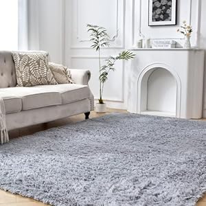 8×10 Area Rugs,Grey Fluffy Shag Rug for Bedroom Living Room,Soft Fuzzy Shaggy Rugs for Kids Room Nursery Room,Non-Slip Soft Plush Furry Carpets for Boys Girls Room Dorm Decor