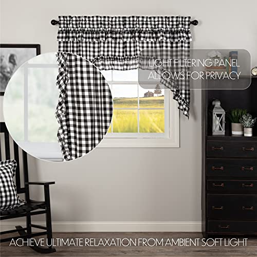 VHC-Brands-Annie-Buffalo-Check-Cotton-Farmhouse-Kitchen-Curtains-Rod-Pocket-Hanging-Loops-Ruffling-Swag-Pair-Black-Country VHC Brands Annie Buffalo Check Cotton Farmhouse Kitchen Curtains Rod Pocket Hanging Loops Ruffling Swag Pair Black Country