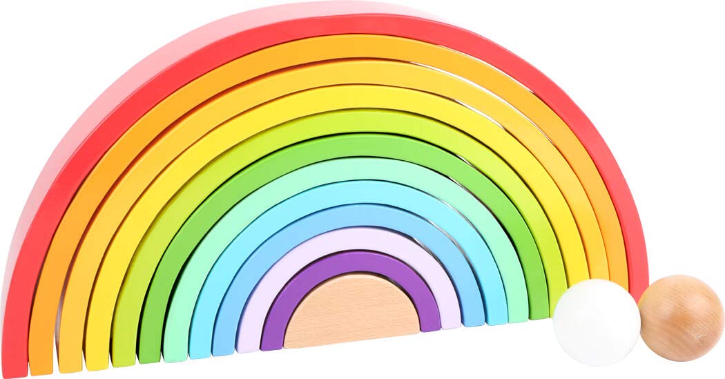small foot Blocs de construction en bois Arc-en-ciel XL, 12 pcs. et 2 boules, à partir de 1 an, 11412