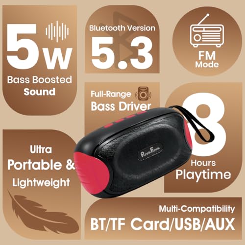 Image of PunnkFunnk Bass One Bluetooth Speaker, Deep Bass Sound with RGB LED Lights, Rechargeable Battery Powered, Portable Wireless Party Speaker, TF Card /USB /AUX Support for Mobile Phone (Red)